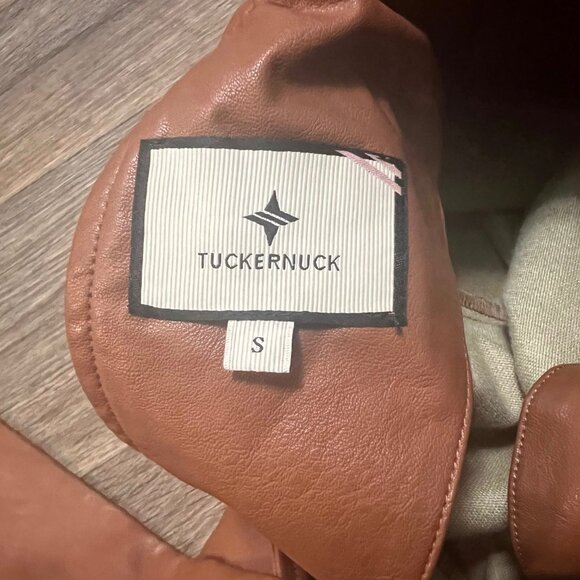 Tuckernuck Cognac Faux Leather Faye Blouse Size Small - Picture 10 of 11